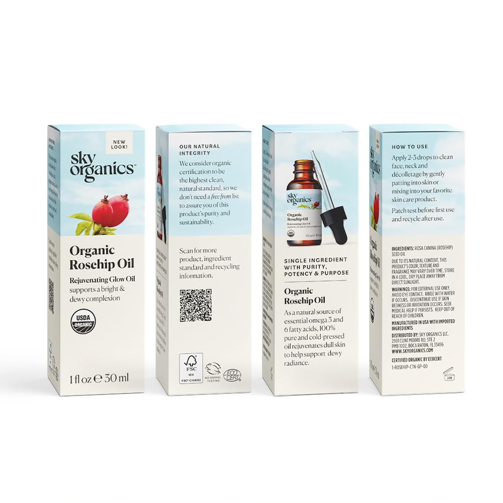 Sky Organics Aceite rosa mosqueta, extracción en frío conserva vitaminas y antioxidantes.