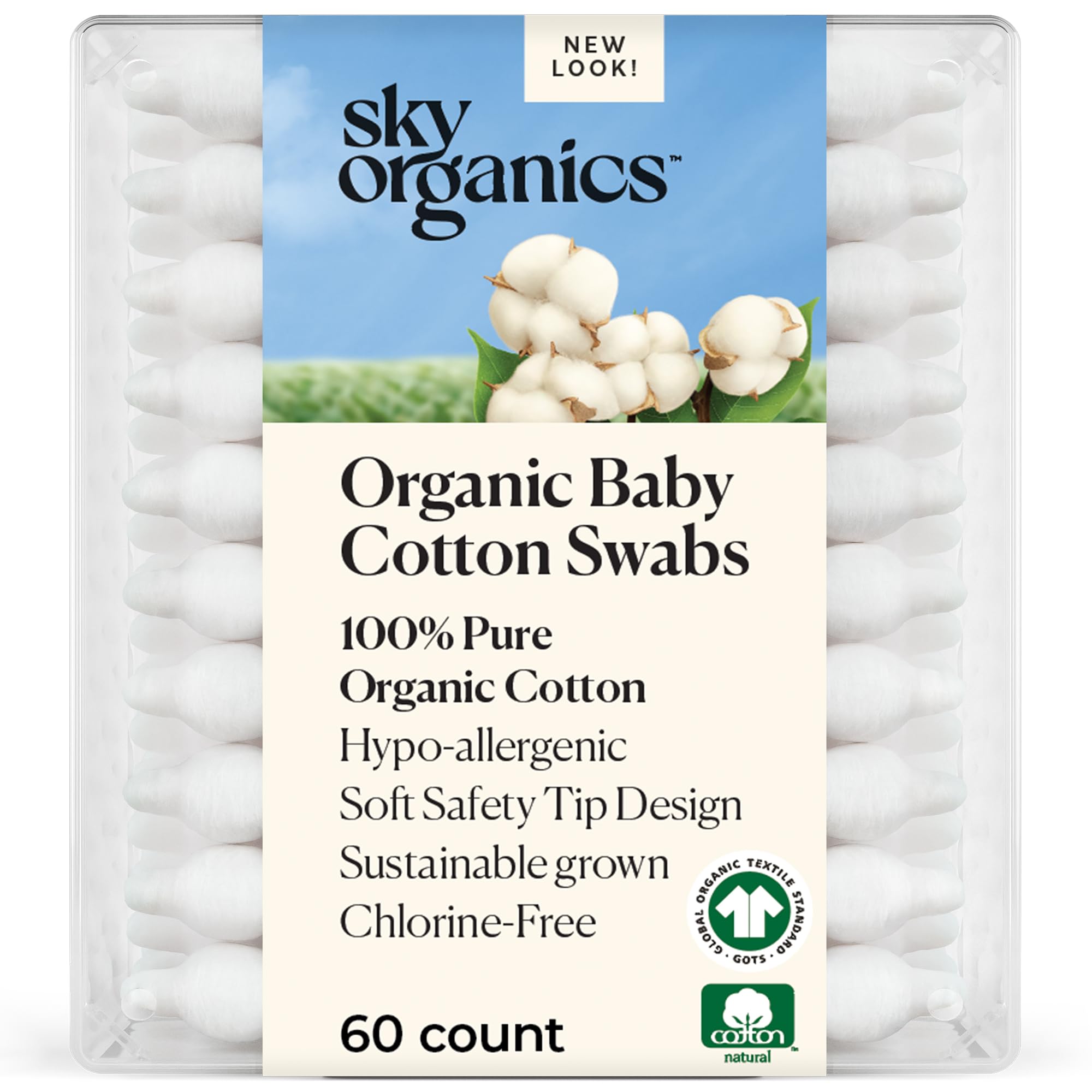 Sky Organics baby cotton swabs with ultra-soft tips for gentle outer ear cleaning