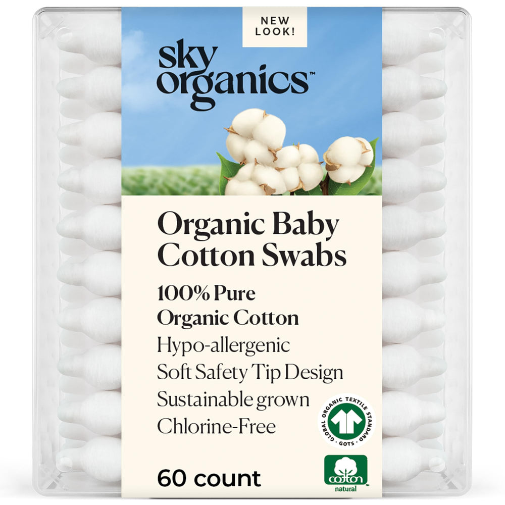 Sky Organics baby cotton swabs with ultra-soft tips for gentle outer ear cleaning