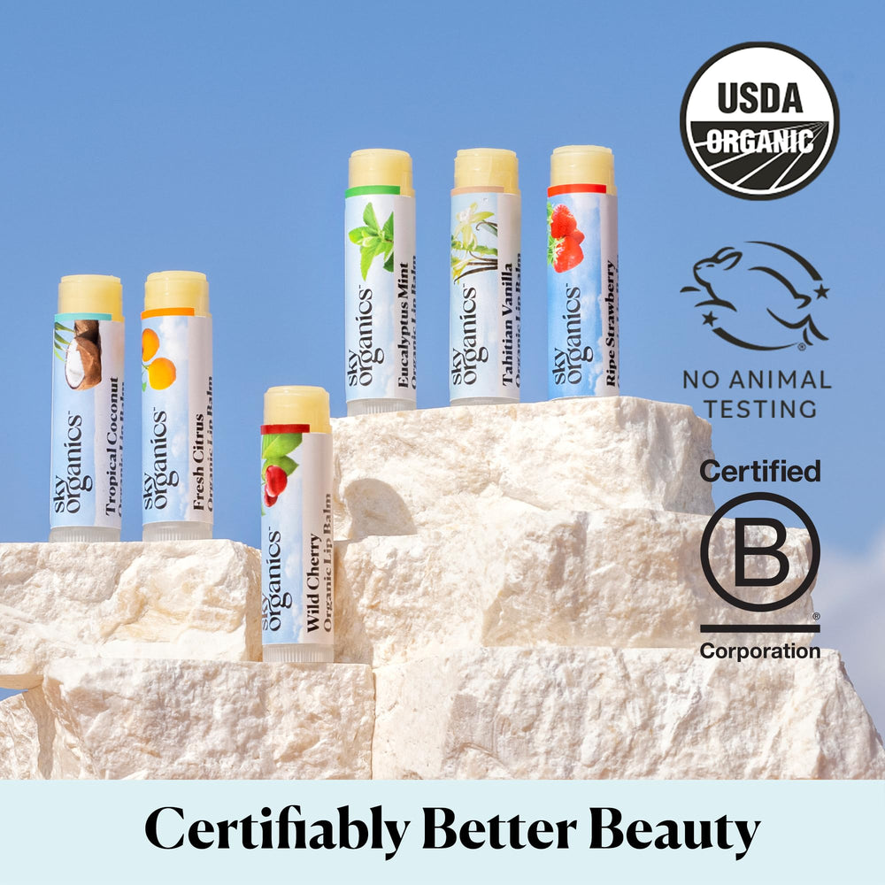 Sky Organics bálsamo labial cítrico fresco, aroma revitalizante y humedad duradera.