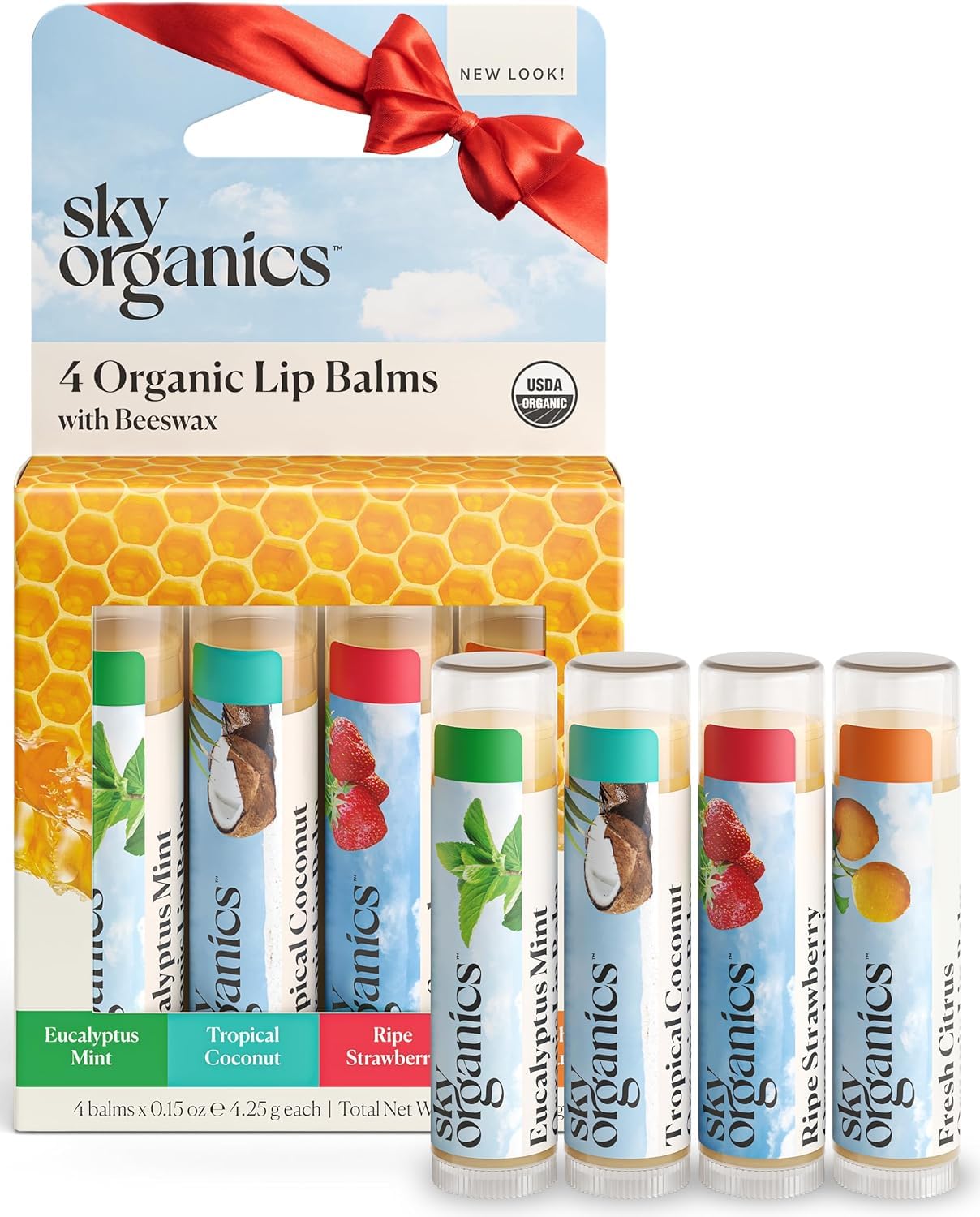 Sky Organics bálsamo labial set de 4 sabores para hidratación diaria
