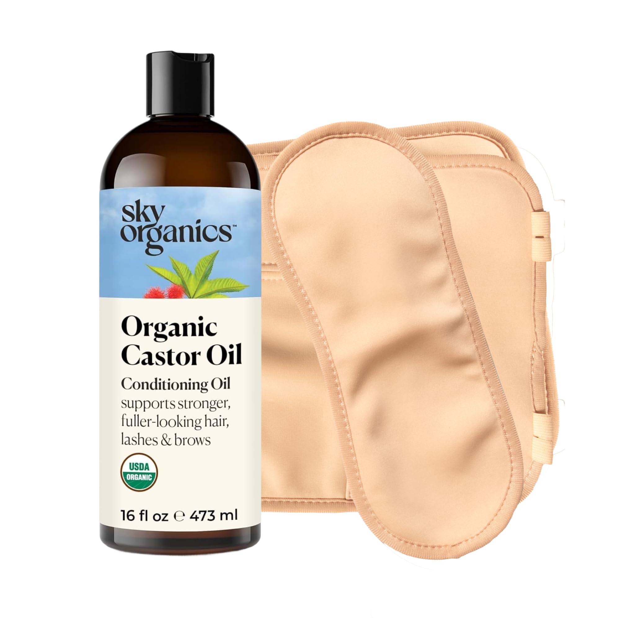 Sky Organics castor oil pack wraps the neck for soothing flexibility and relaxation.