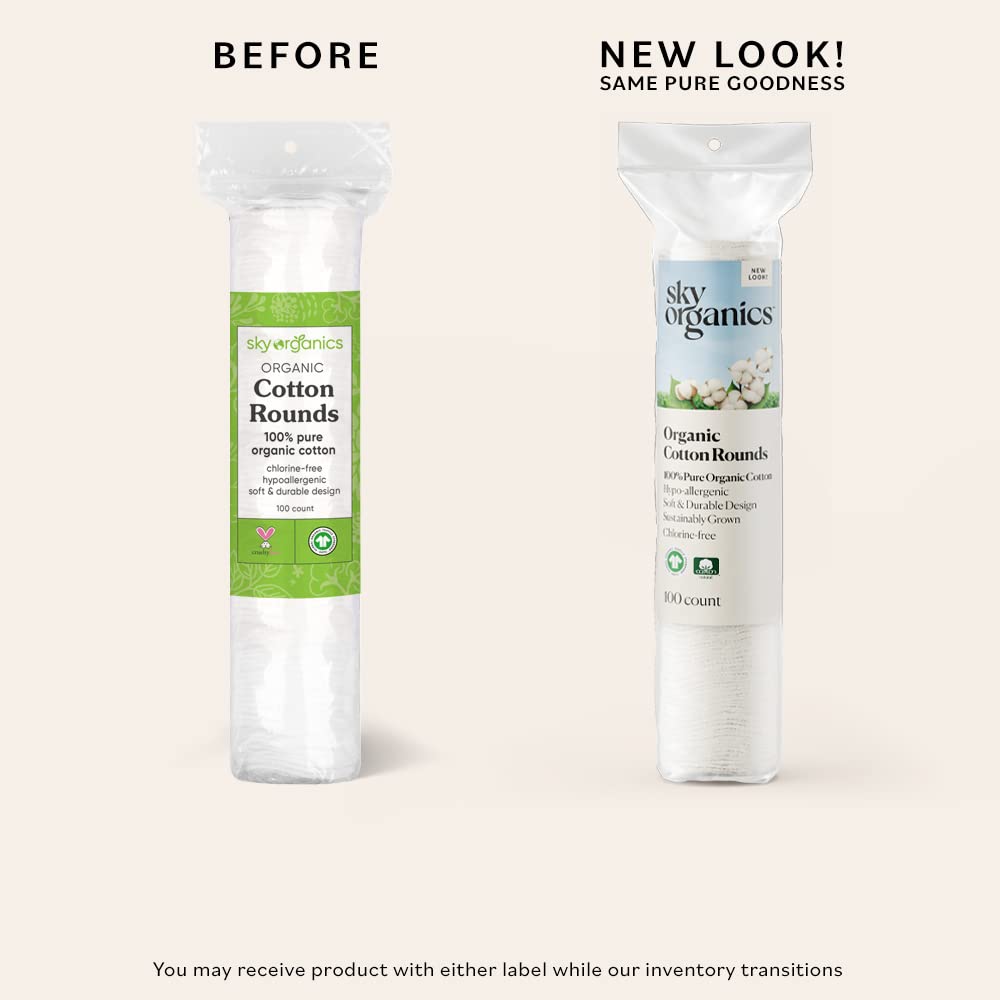 Sky Organics cotton rounds toner application, ideal for even, smooth skincare.