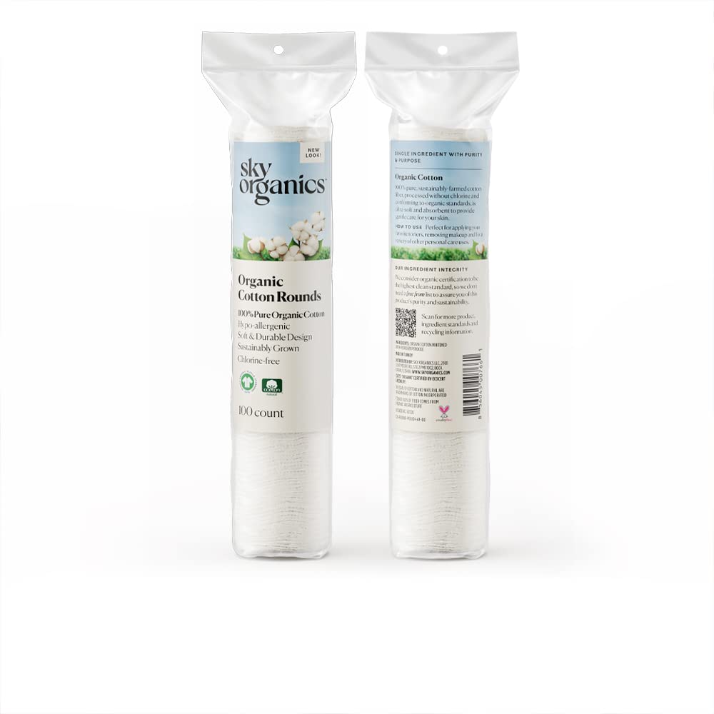Sky Organics GOTS-certified logo closeup, underscoring organic sourcing and ethics.