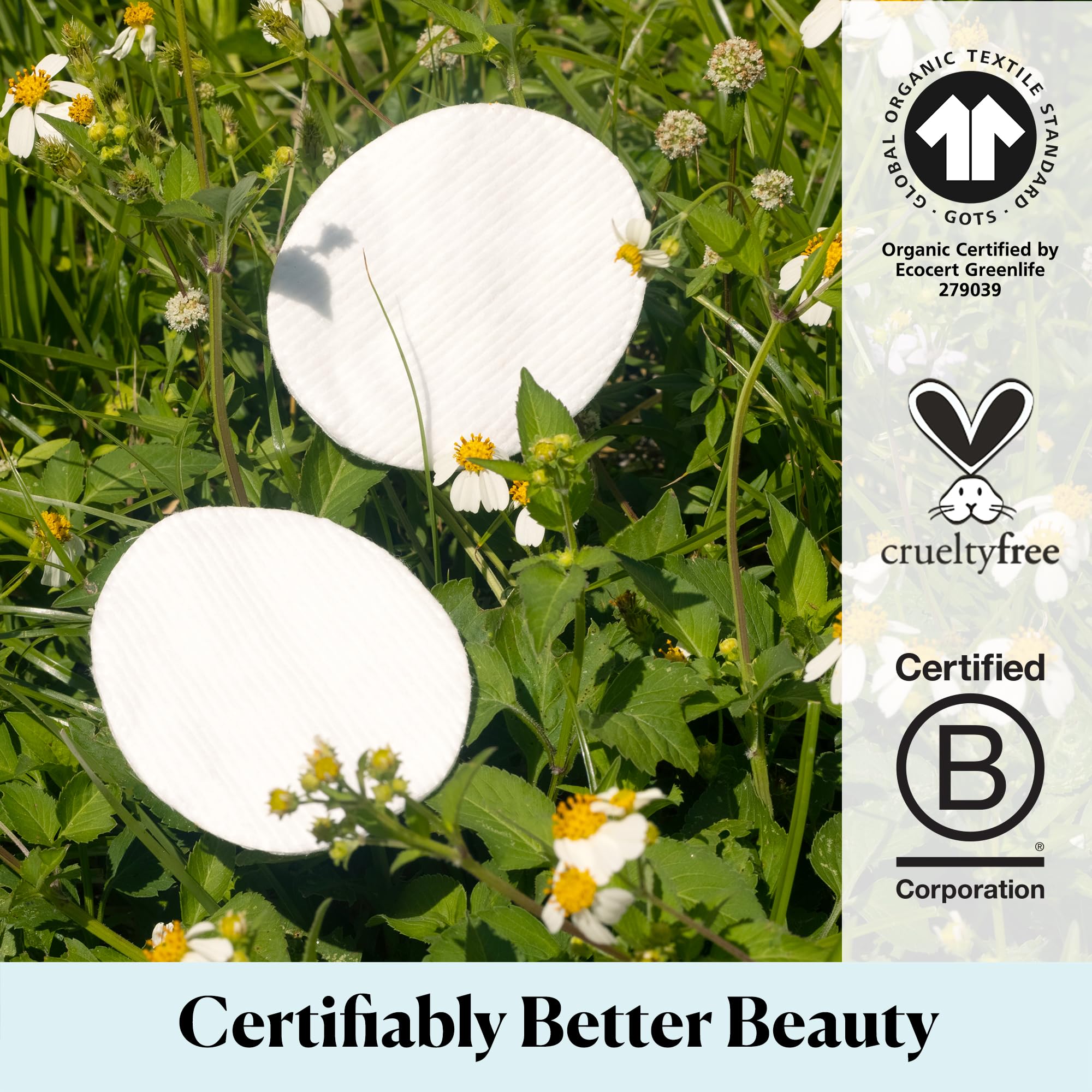 Sky Organics GOTS-certified organic cotton pads confirm ethical sourcing.