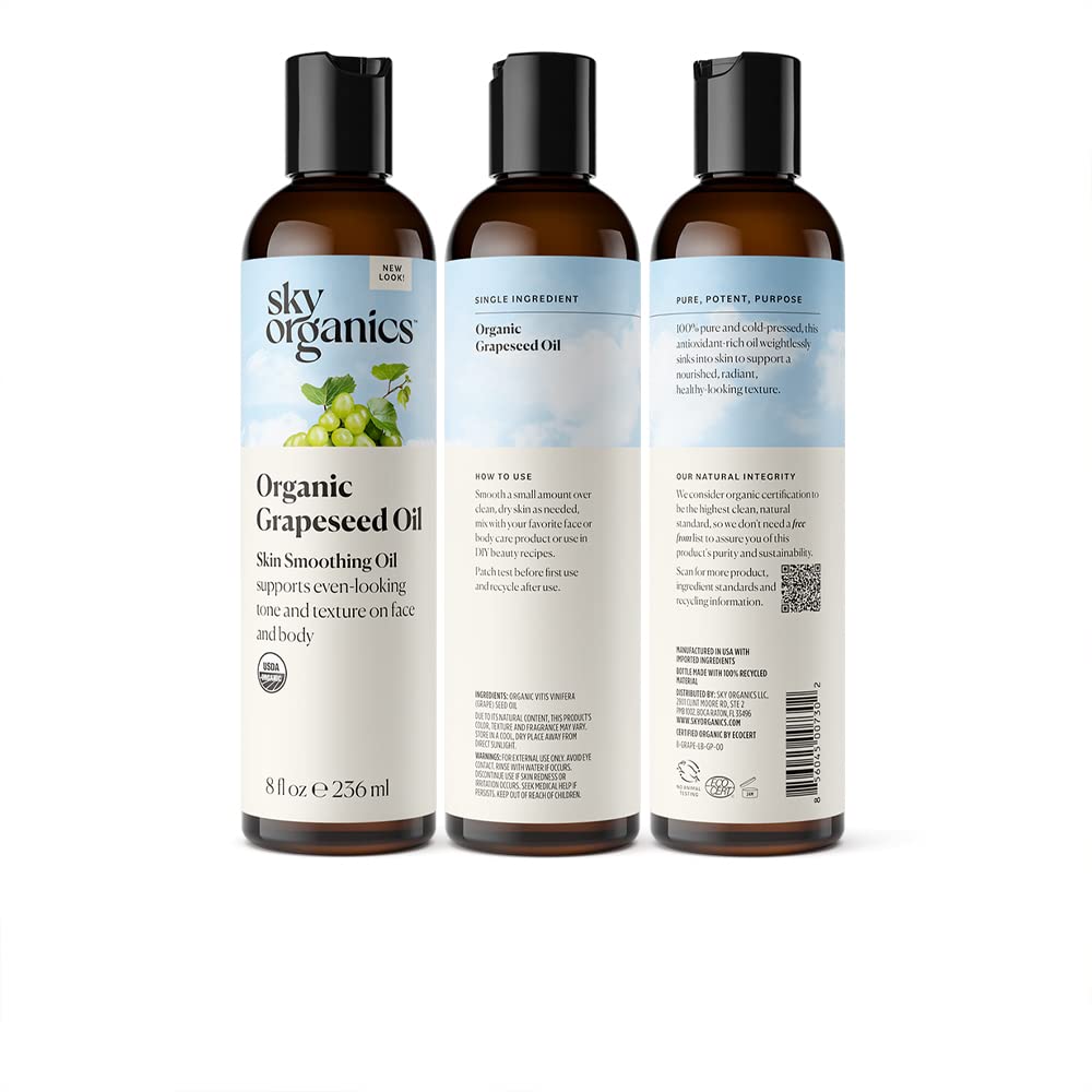 Sky Organics grapeseed oil small batch packaging signals fresh, responsibly made product