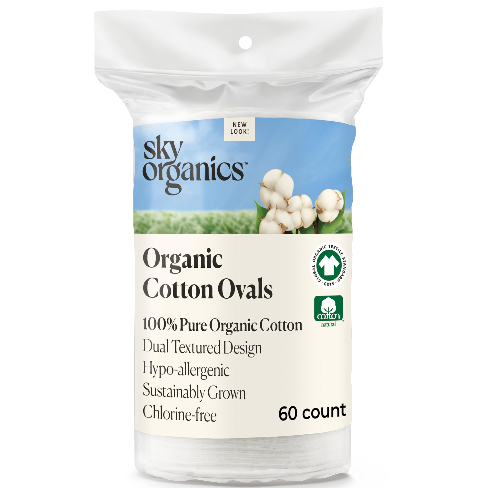 Sky Organics large cotton pads with a soft side for gentle toner application.