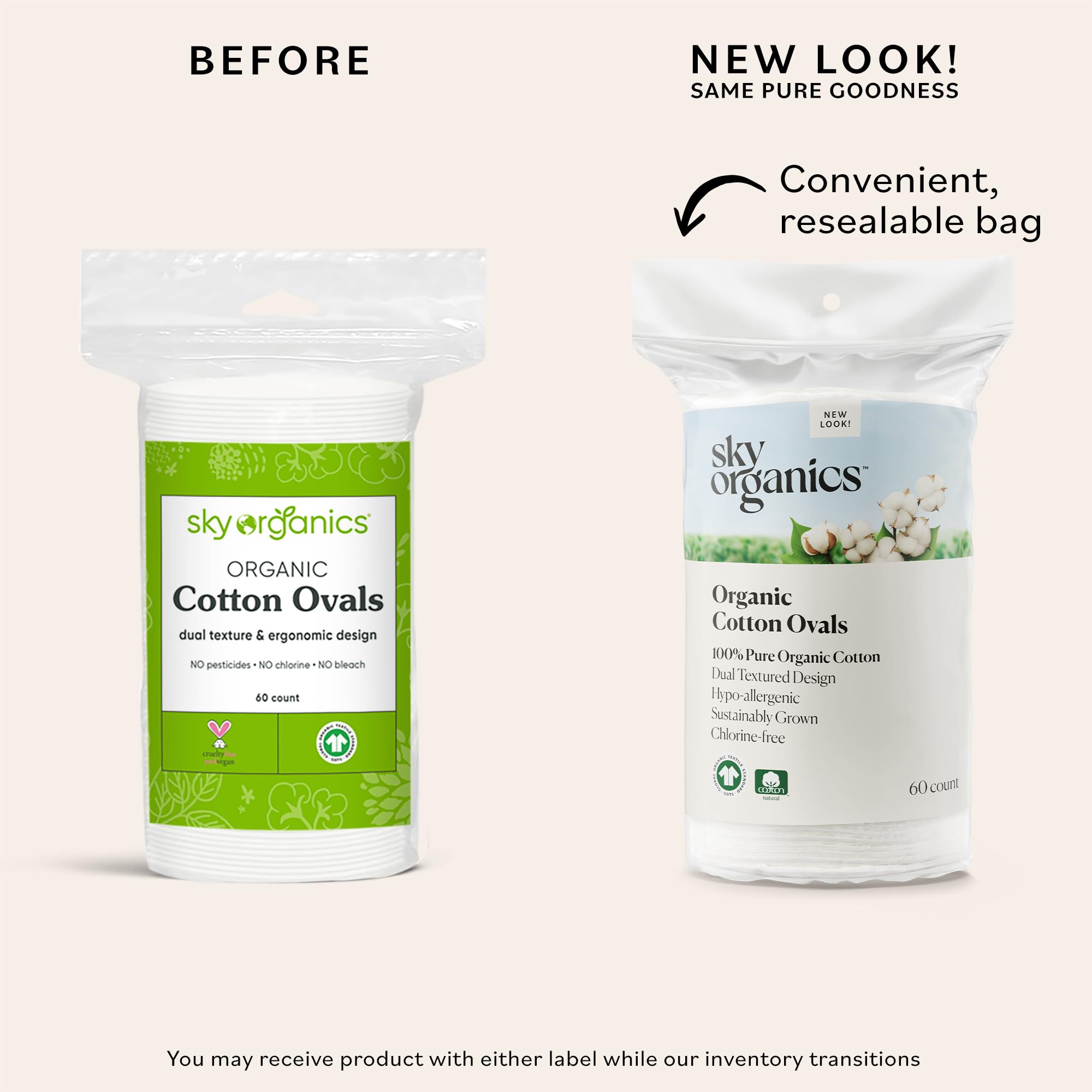 Sky Organics large cotton pads with textured side for makeup removal.