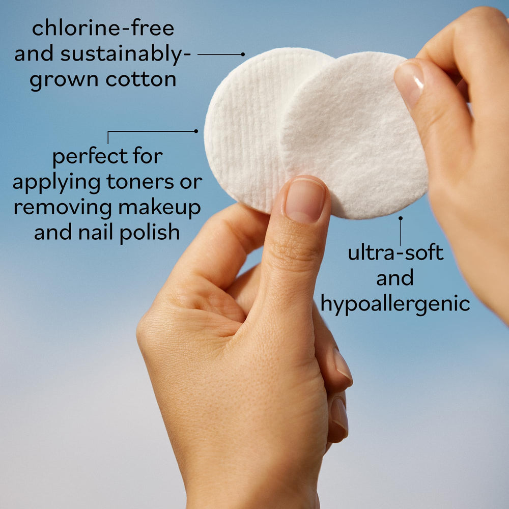 Sky Organics cotton rounds for makeup removal with soft, absorbent fibers.