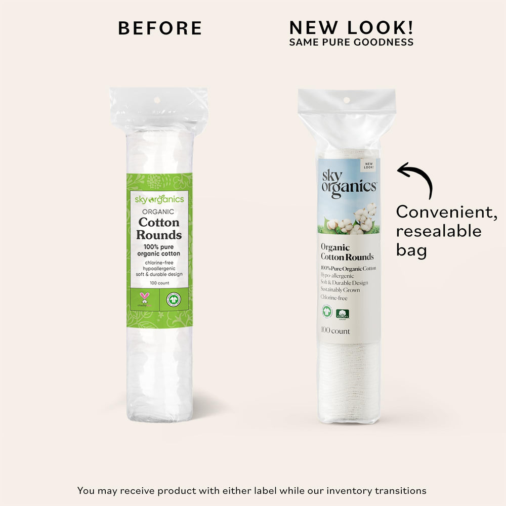 Sky Organics cotton rounds ultra-soft for gentle application and skincare use.