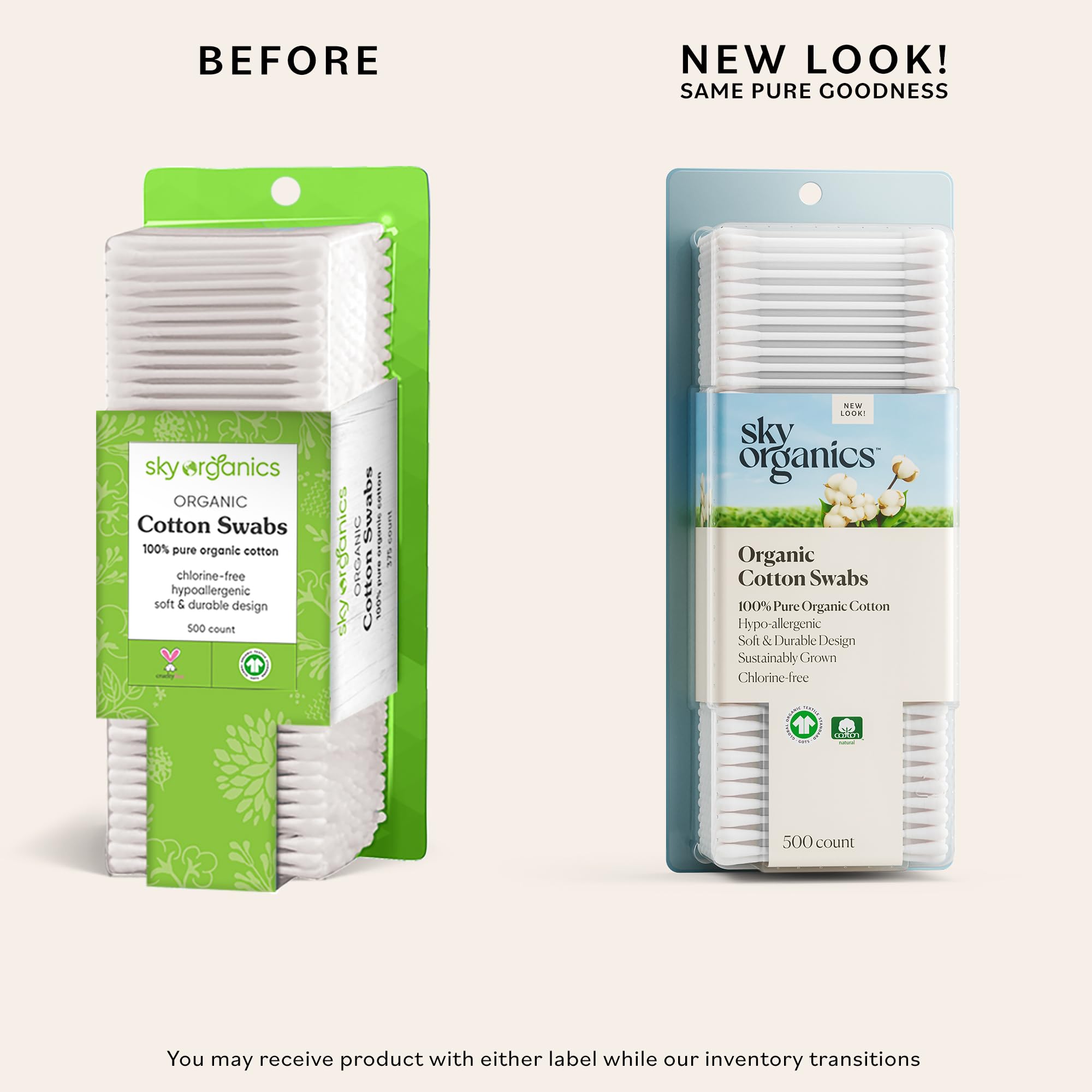 Sky Organics cotton swabs come in two packs of 500 for long lasting use