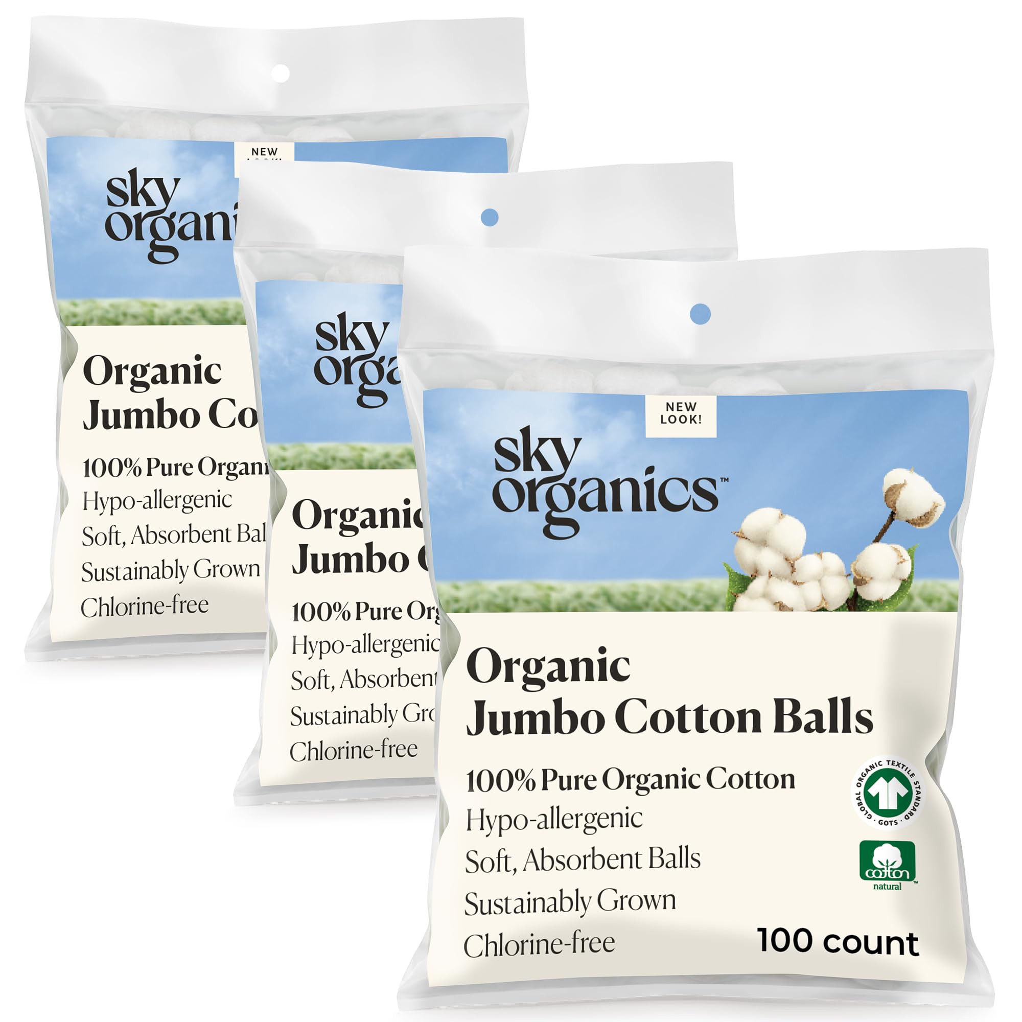 Sky Organics jumbo cotton balls pack, ultra-soft for delicate skin