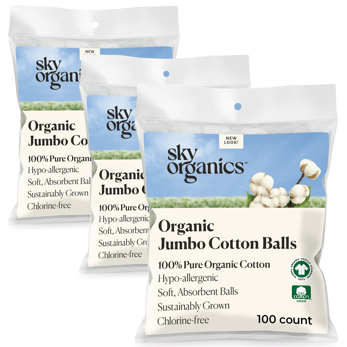 Sky Organics jumbo cotton balls pack, ultra-soft for delicate skin