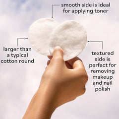 Sky Organics cotton pads used for makeup removal with dual textures.