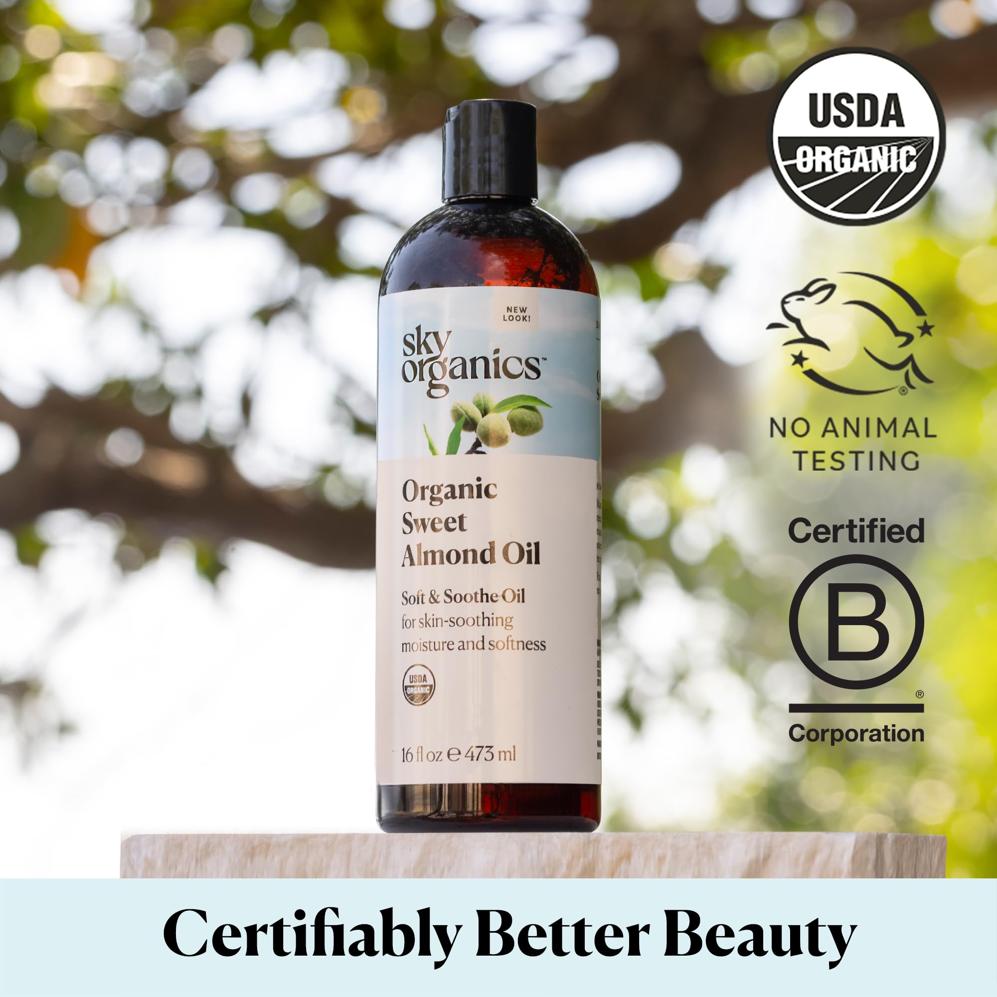 Sky Organics Sweet Almond Oil used as a carrier oil in DIY beauty recipes.