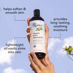 Hair care use of Sky Organics Sweet Almond Oil for shine and manageability.