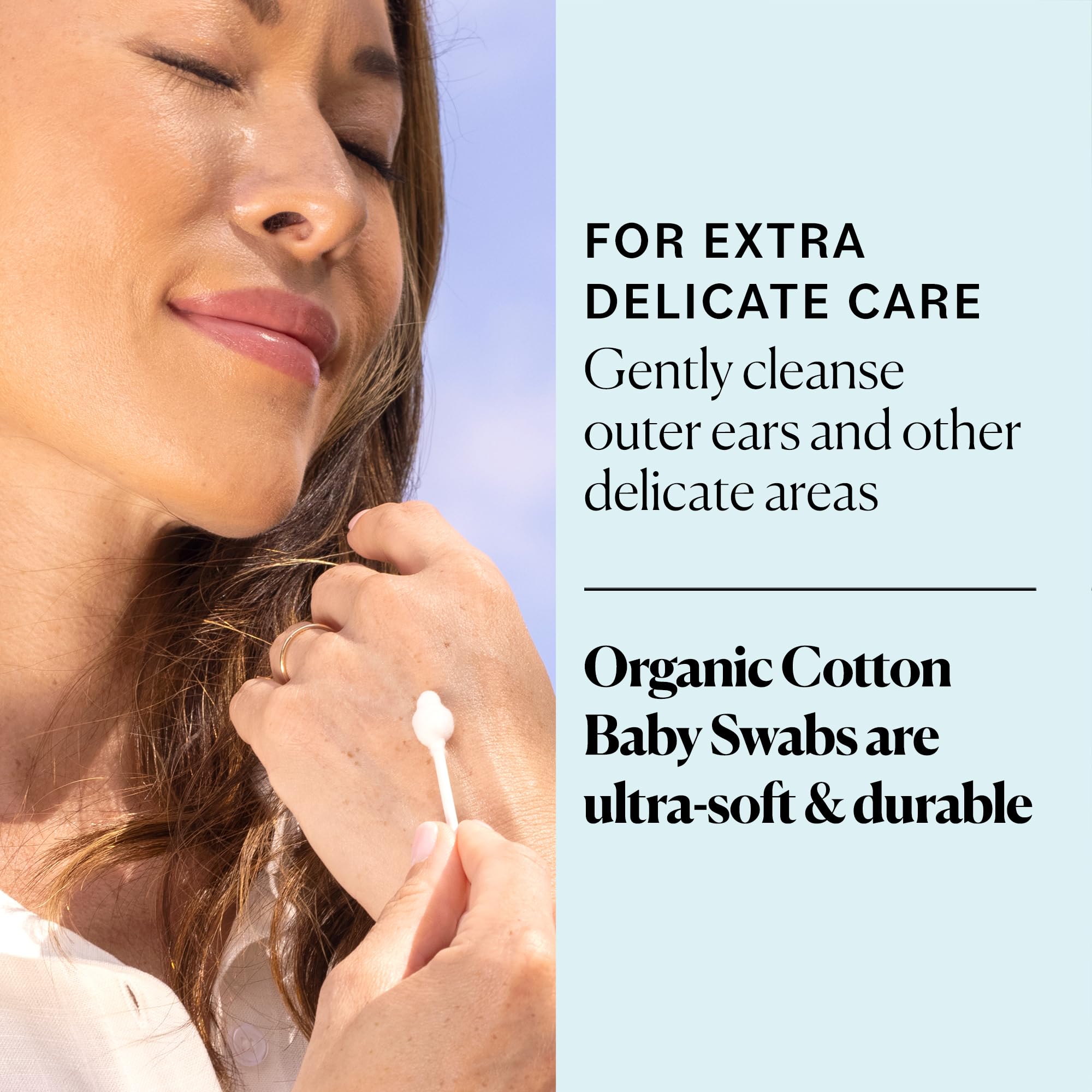 Sky Organics ultra-soft tips on cotton swabs for delicate cleaning.