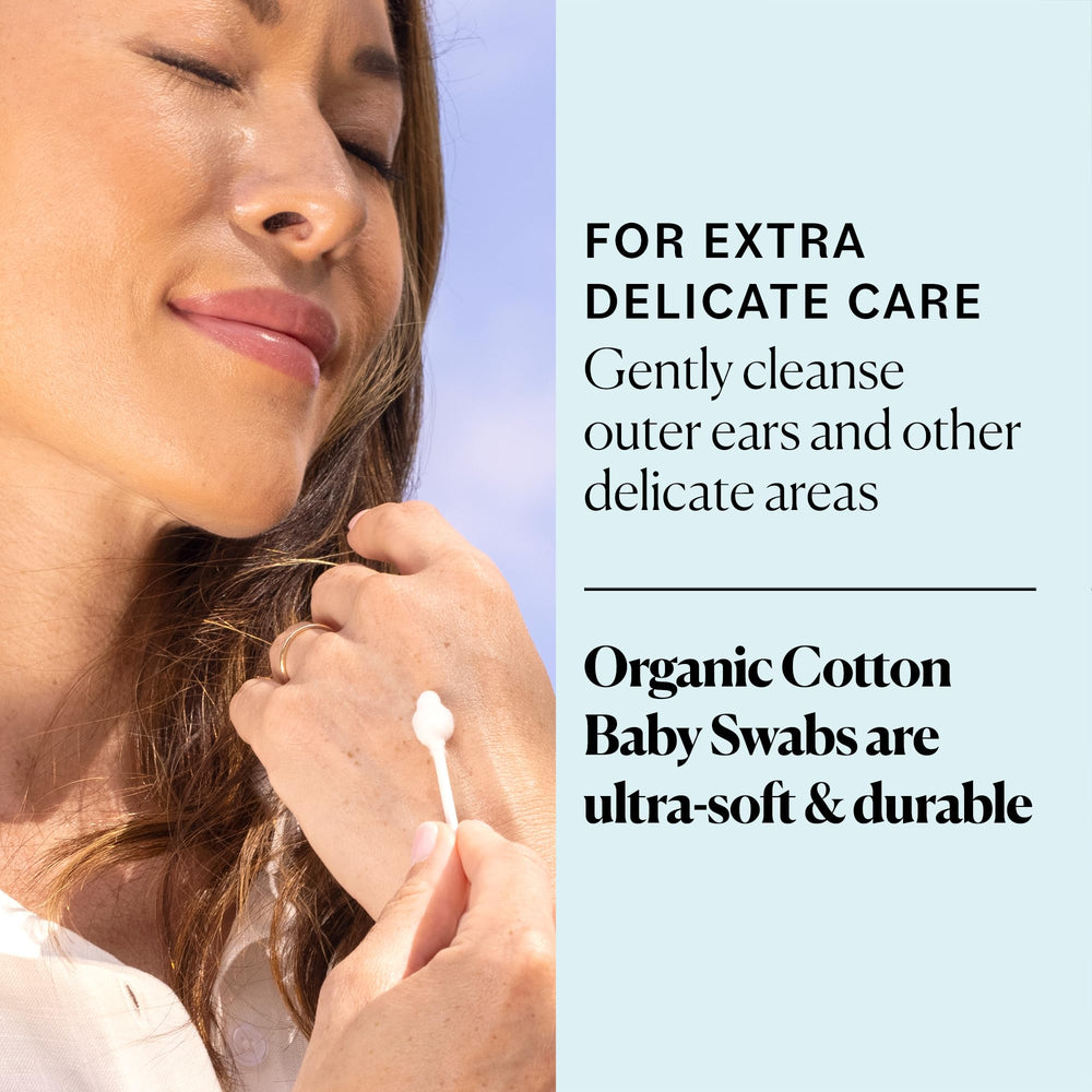 Sky Organics ultra-soft tips on cotton swabs for delicate cleaning.