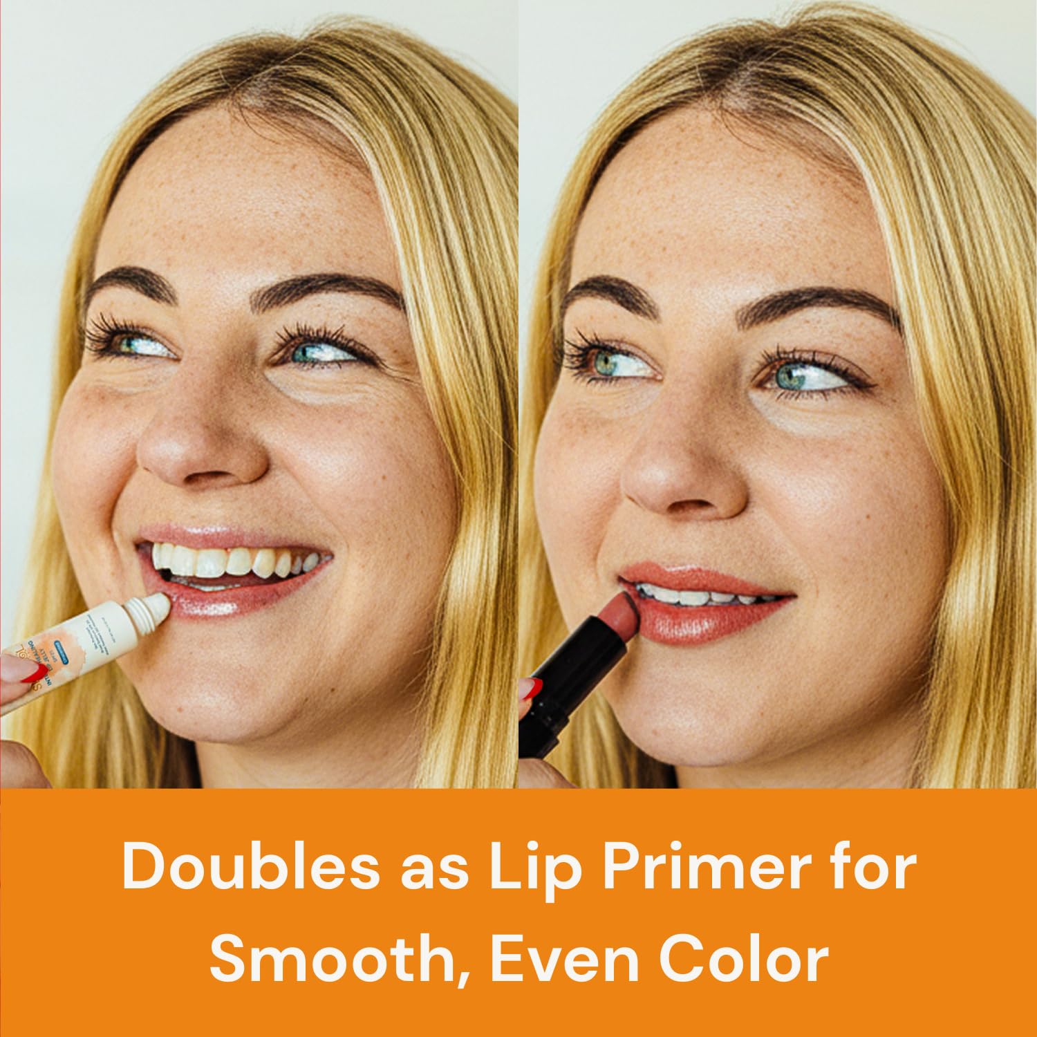 Sky & Sol Lip Jelly SPF 25 open bottle reveals glossy, rosy lips.