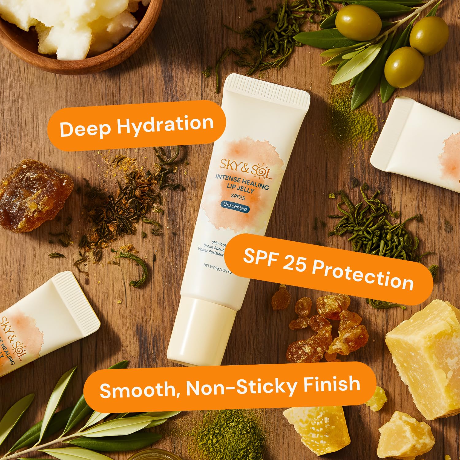 Three-pack packaging of Sky & Sol Lip Jelly SPF 25 on display.