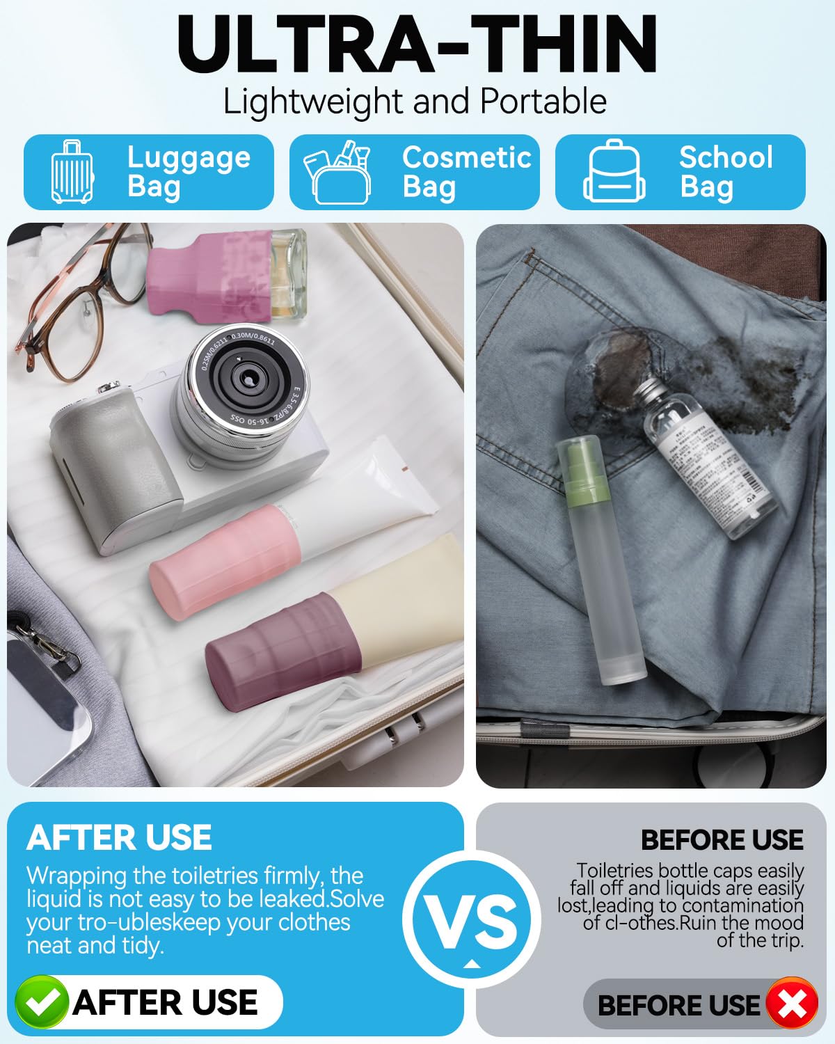Skyconser elastic sleeves stretch to fit diverse bottle sizes for versatile packing.