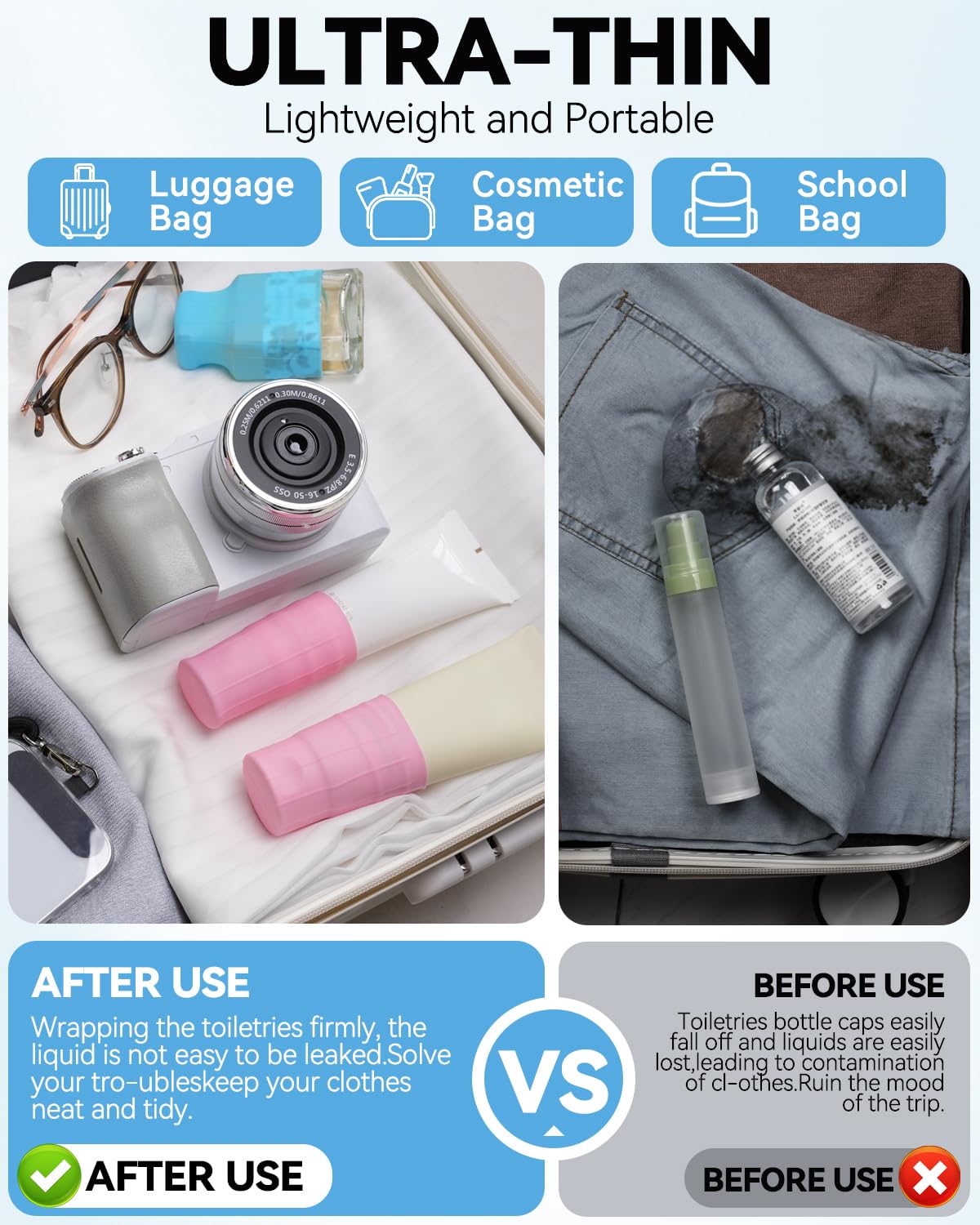 Skyconser black silicone sleeve prevents leaks on trips