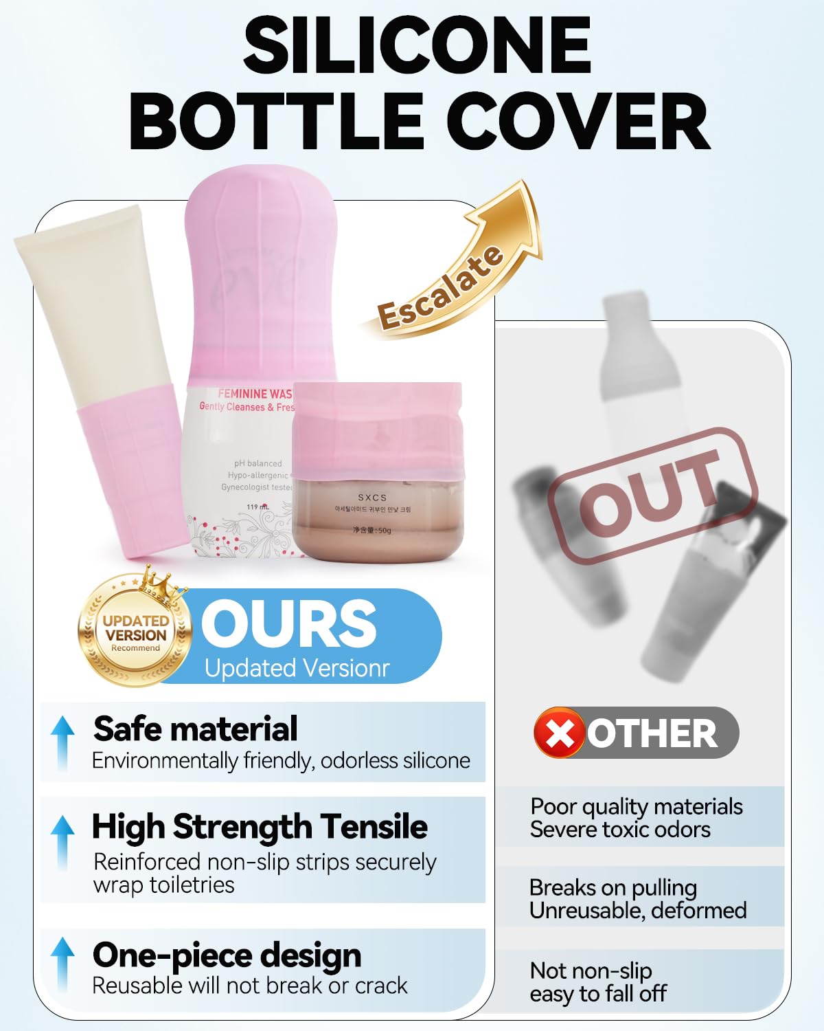Skyconser white silicone sleeve keeps toiletries secure on flights