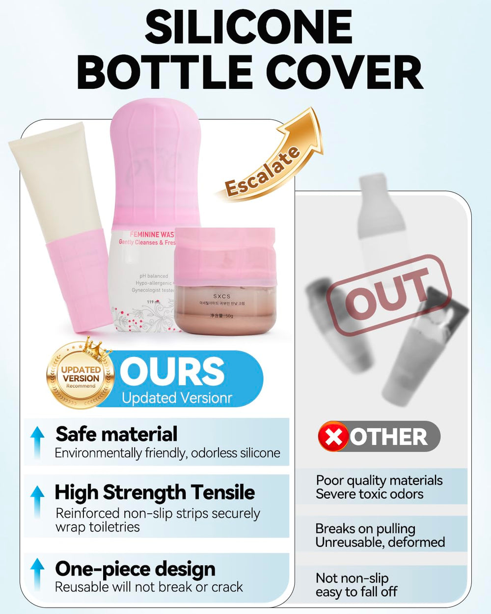 Skyconser white silicone sleeve keeps toiletries secure on flights