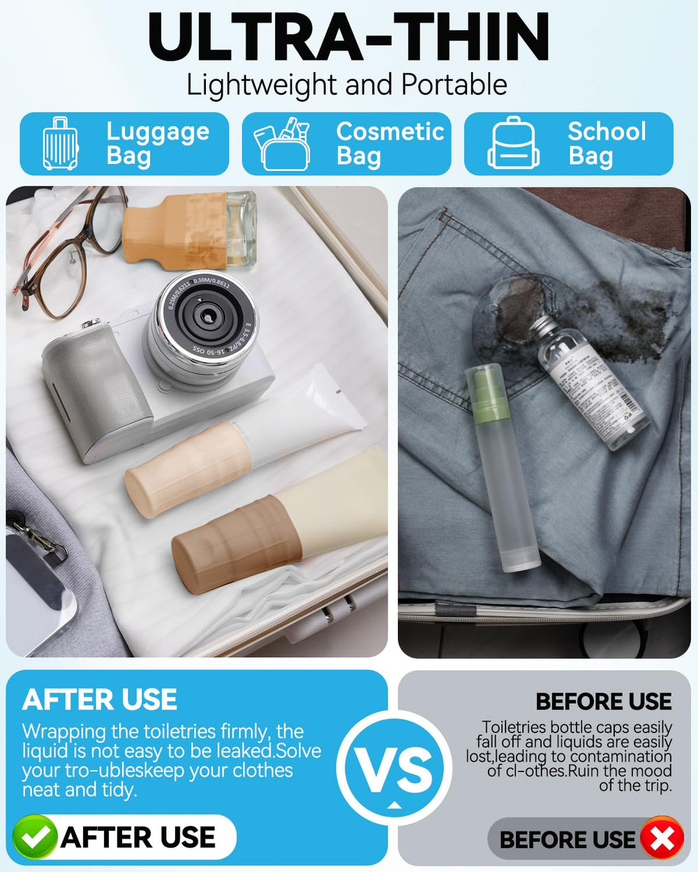 Skyconser silicone toiletry sleeve Salmon covers bottle securely during travel.