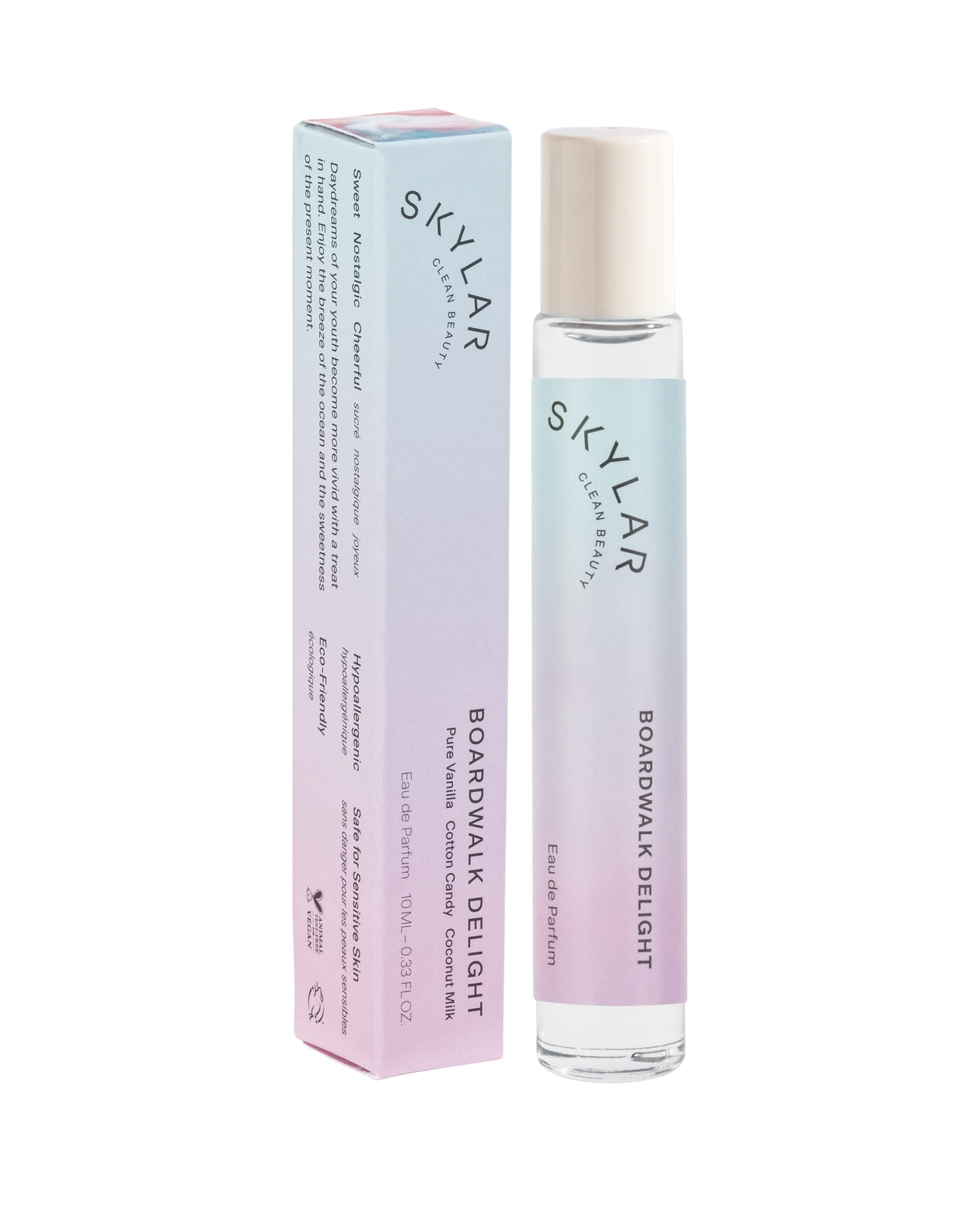 Skylar Boardwalk Delight bottle front shows cotton candy and vanilla notes for everyday wear.