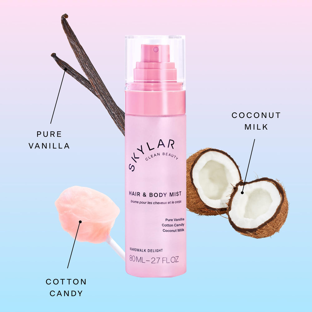Skylar Boardwalk Delight hair and body mist on skin for daily refresh