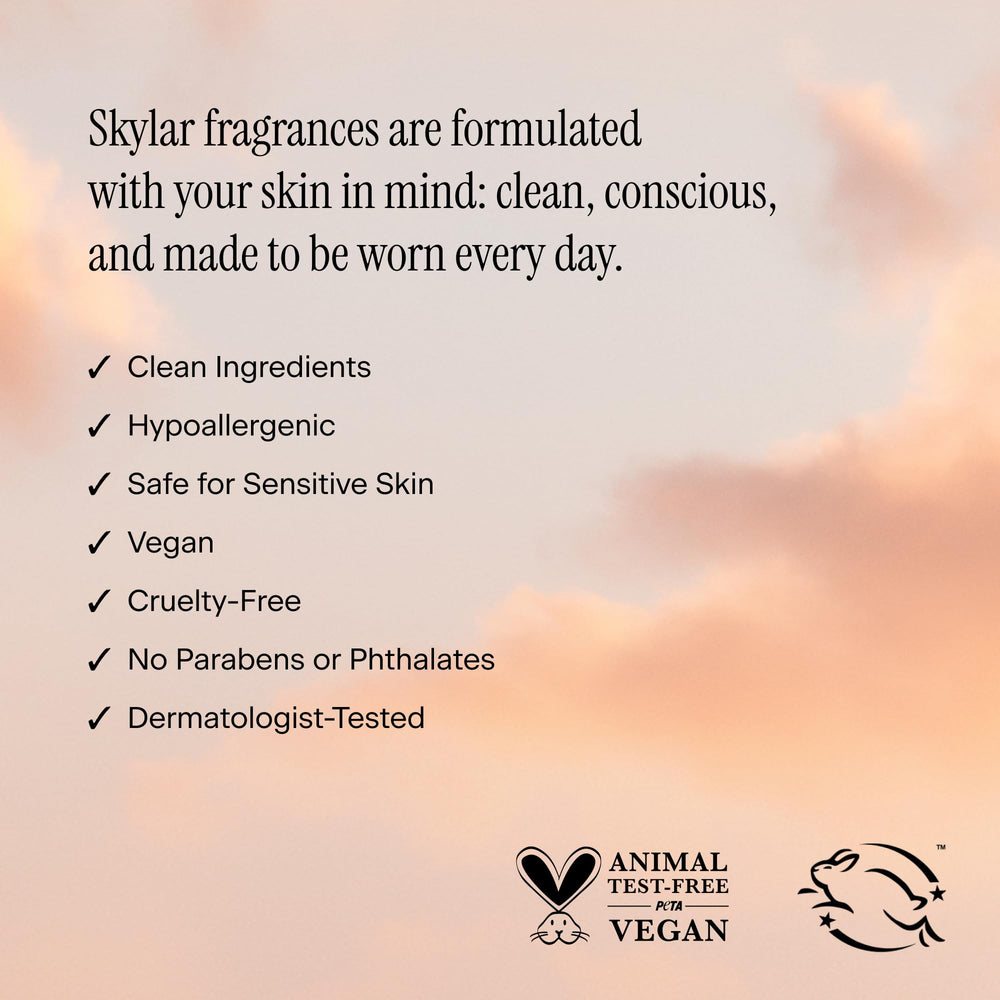 Skylar Vanilla Sky body mist on skin for easy layering.
