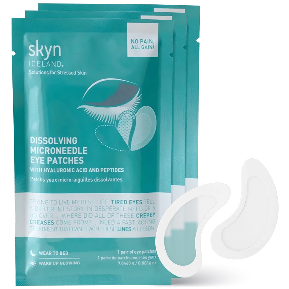 Skyn ICELAND dissolving microneedles under-eye patch for targeted hydration and smoothing.