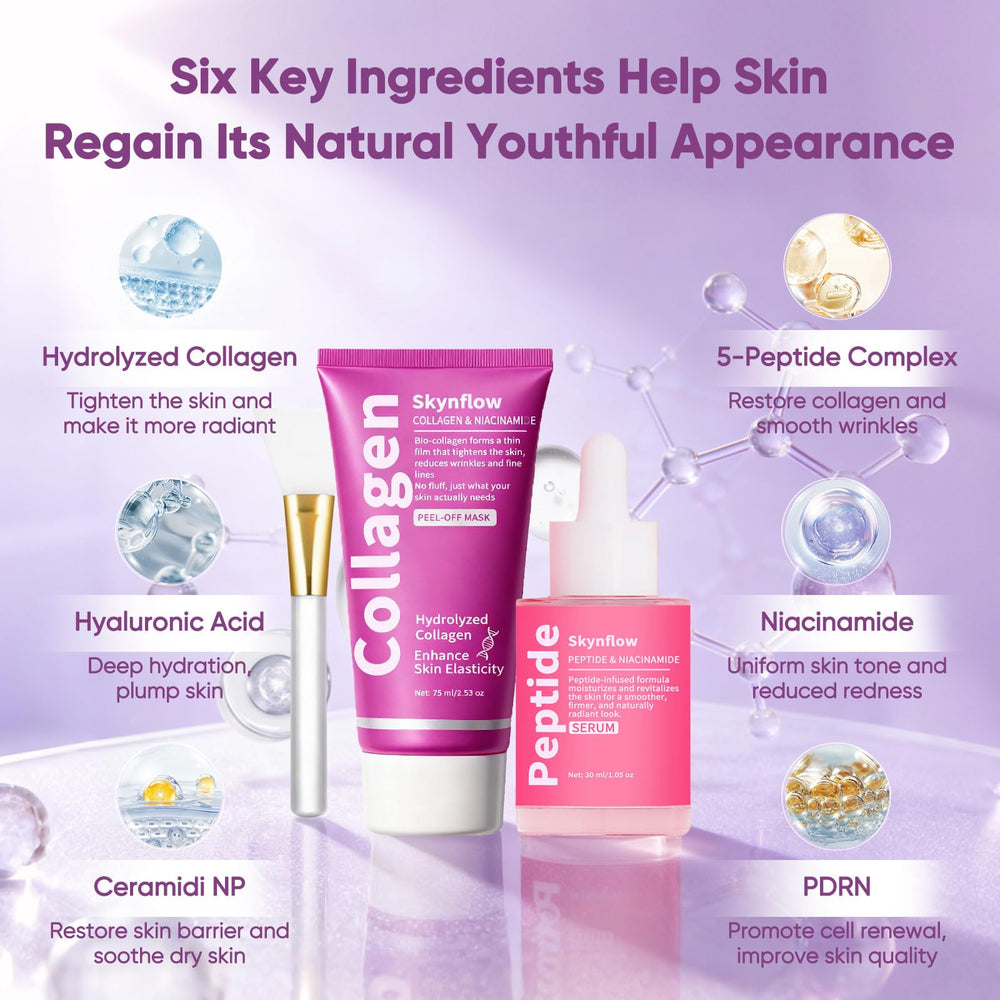 SKYNFLOW night routine setup featuring mask and serum for nourishment