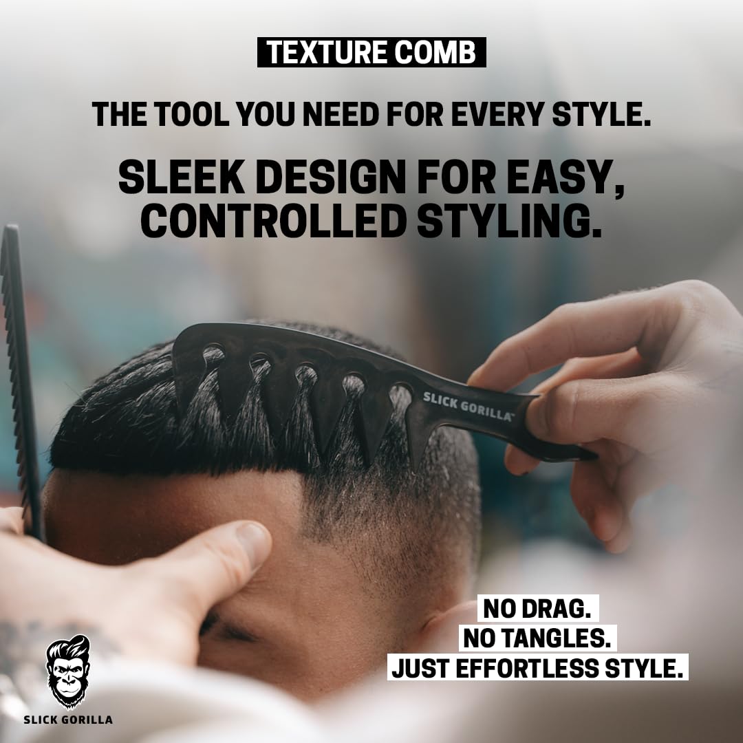 Slick Gorilla Texture Comb closeup teeth aids even product distribution.