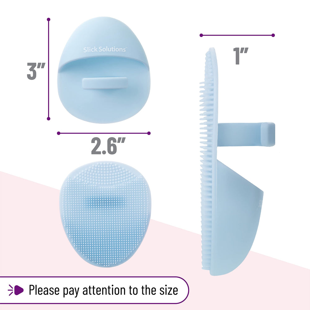 Slick Solutions silicone brush side with fine bristles for exfoliation.