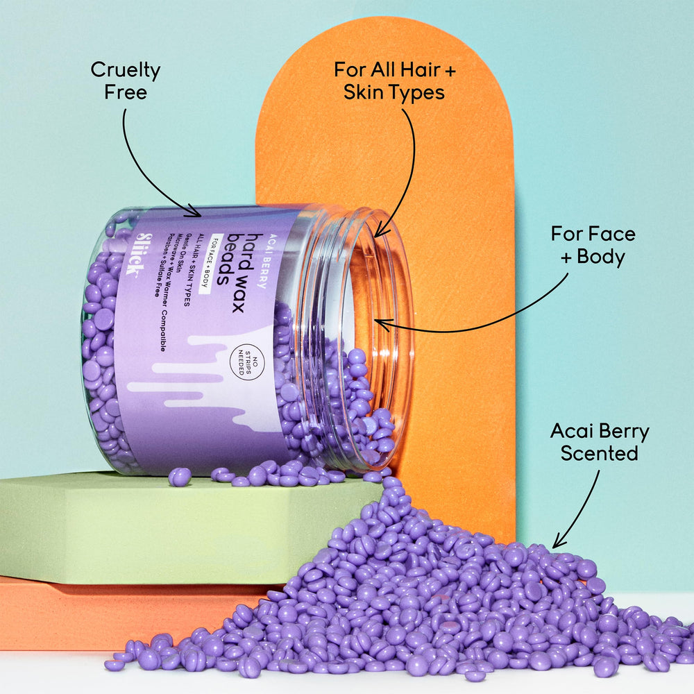 Sliick wax beads for facial and body hair removal, stripless and precise.
