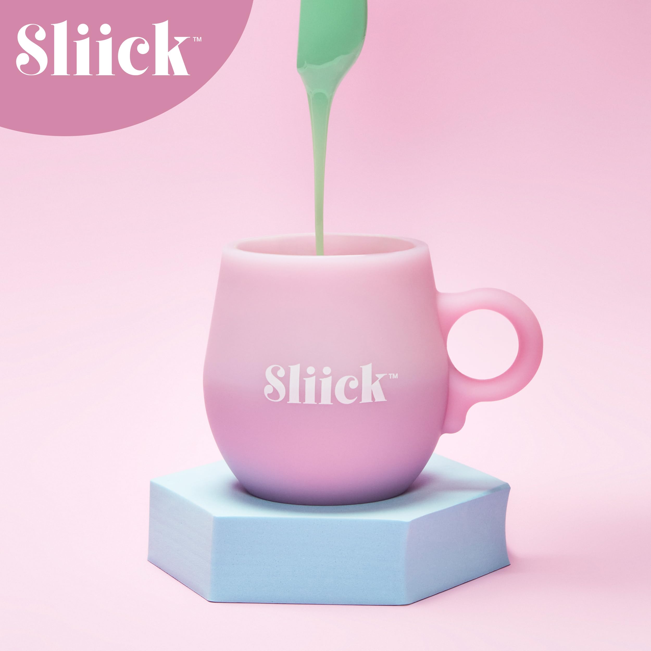 Sliick packaging shows included beads and cup for complete kit.