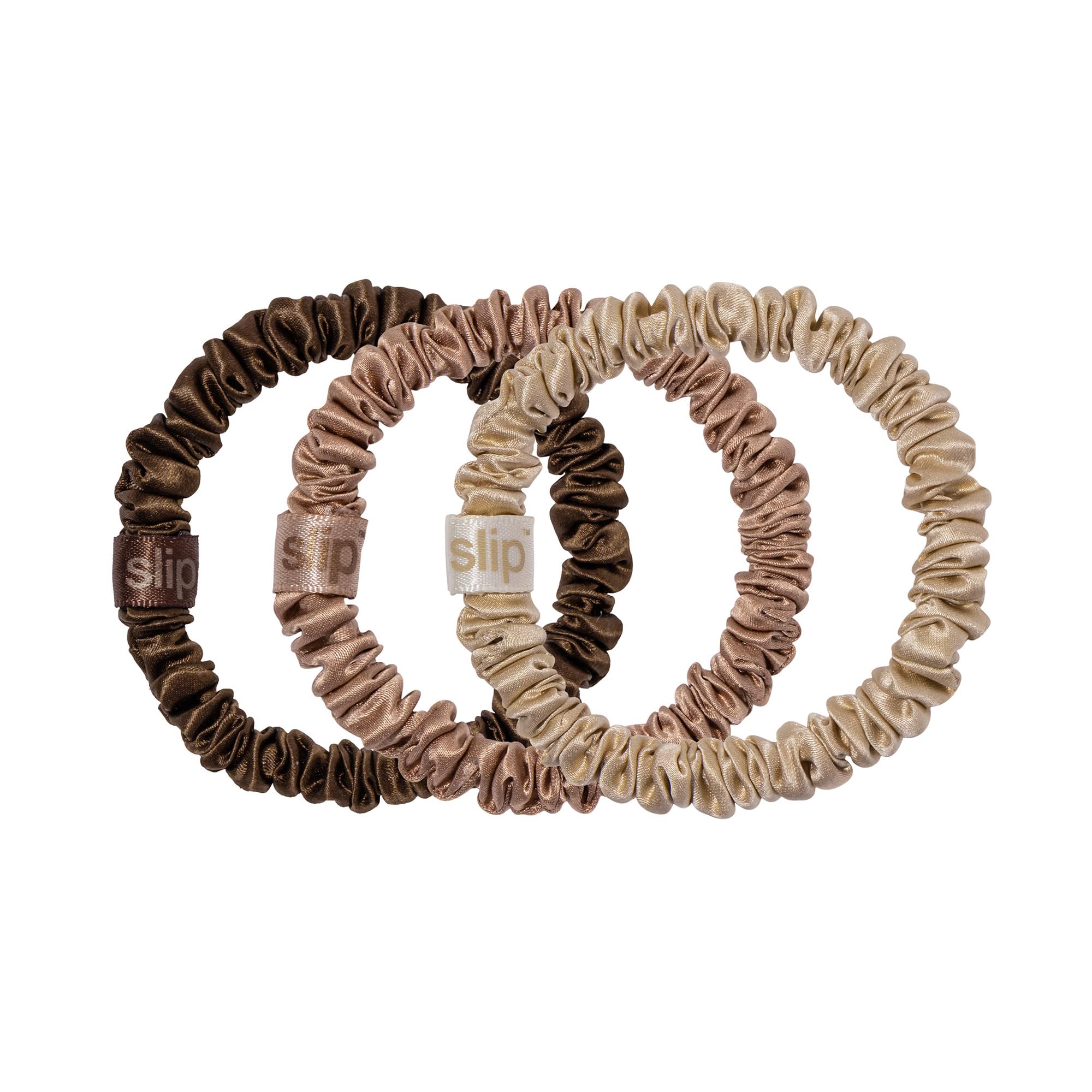 SLIP skinny scrunchies in blonde close-up show silky shine and gentle hold