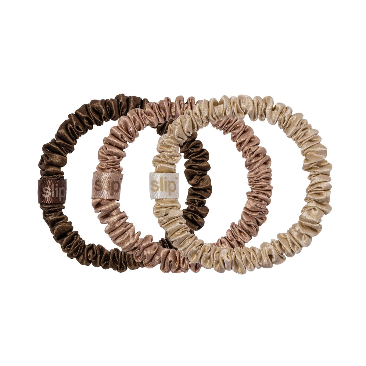 SLIP skinny scrunchies in blonde close-up show silky shine and gentle hold