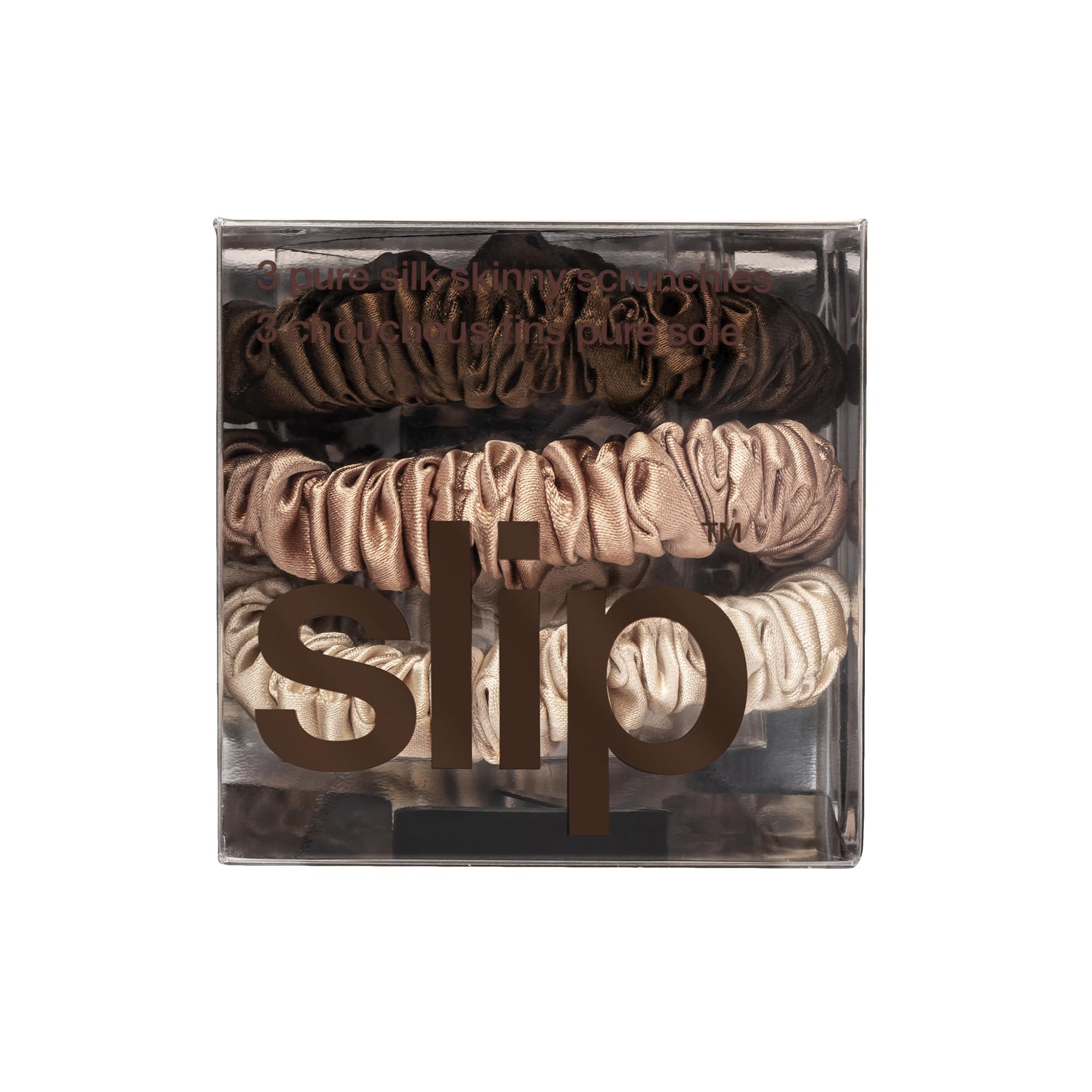 SLIP skinny scrunchies in light brown close-up with smooth, secure grip