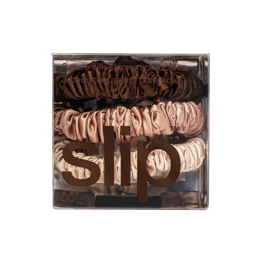SLIP skinny scrunchies in light brown close-up with smooth, secure grip