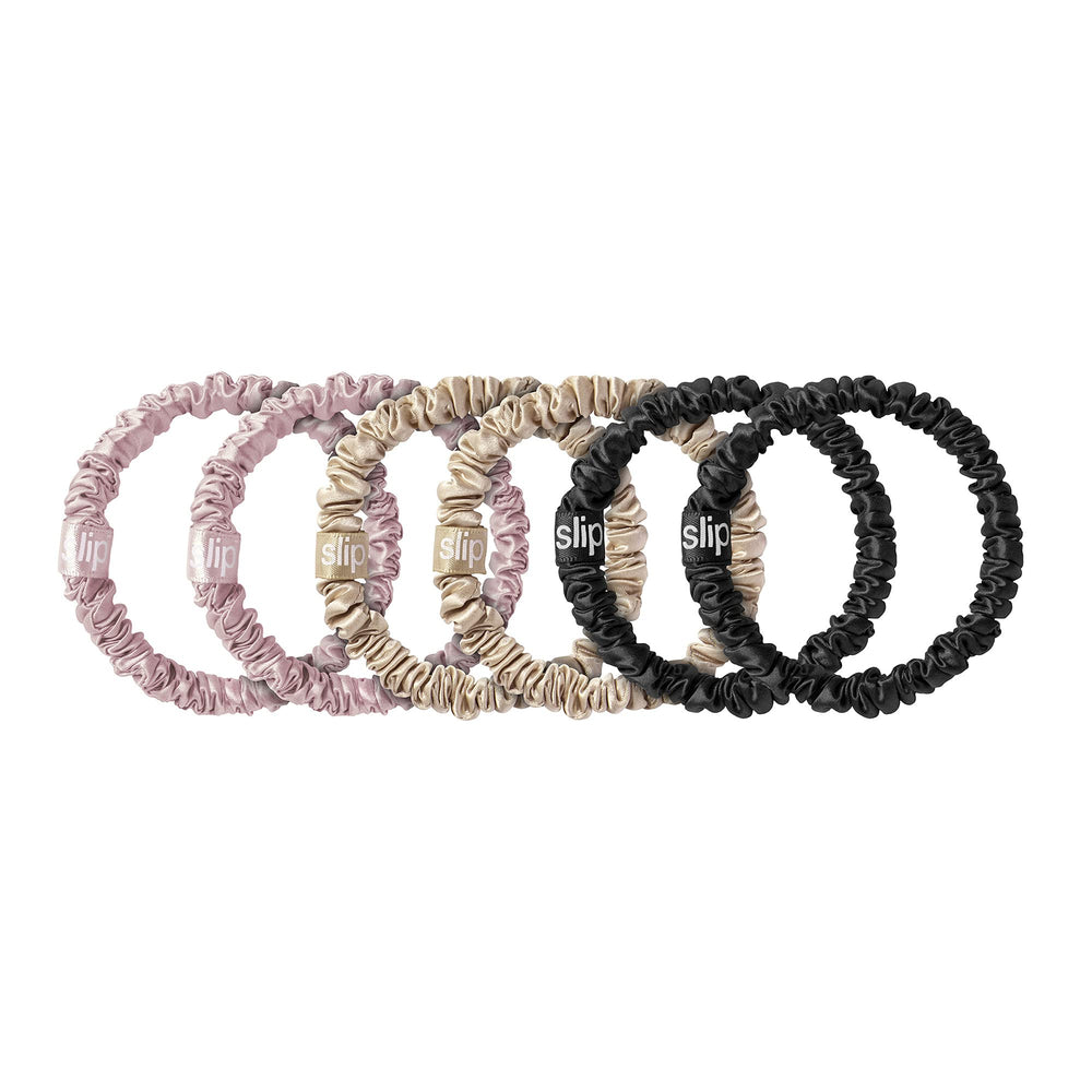 SLIP Skinny Scrunchies Multi anti-crease demo close-up, smooth hair-friendly.