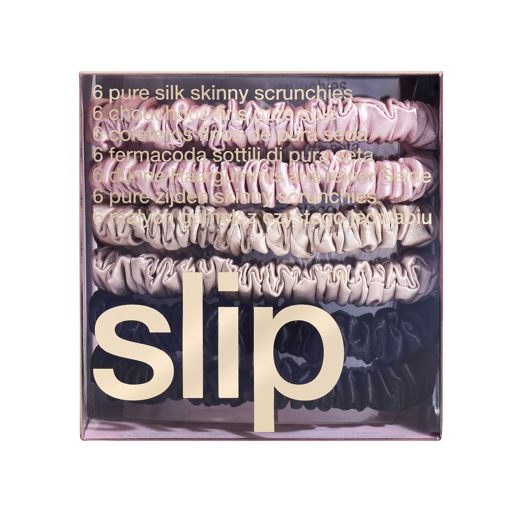 SLIP Skinny Scrunchies Multi ponytail style close-up.
