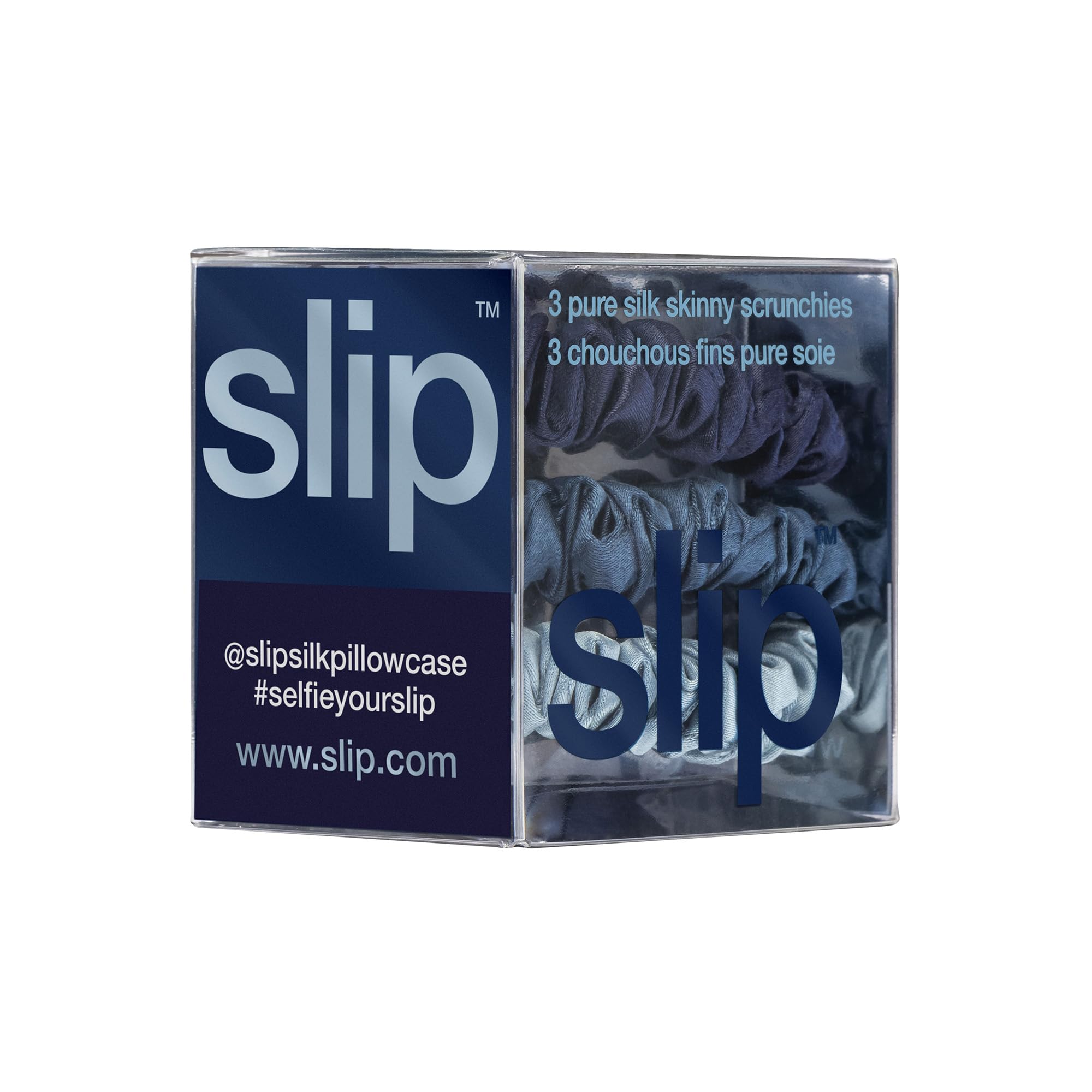 SLIP navy skinny scrunchies deliver non-slip grip for all-day wear.