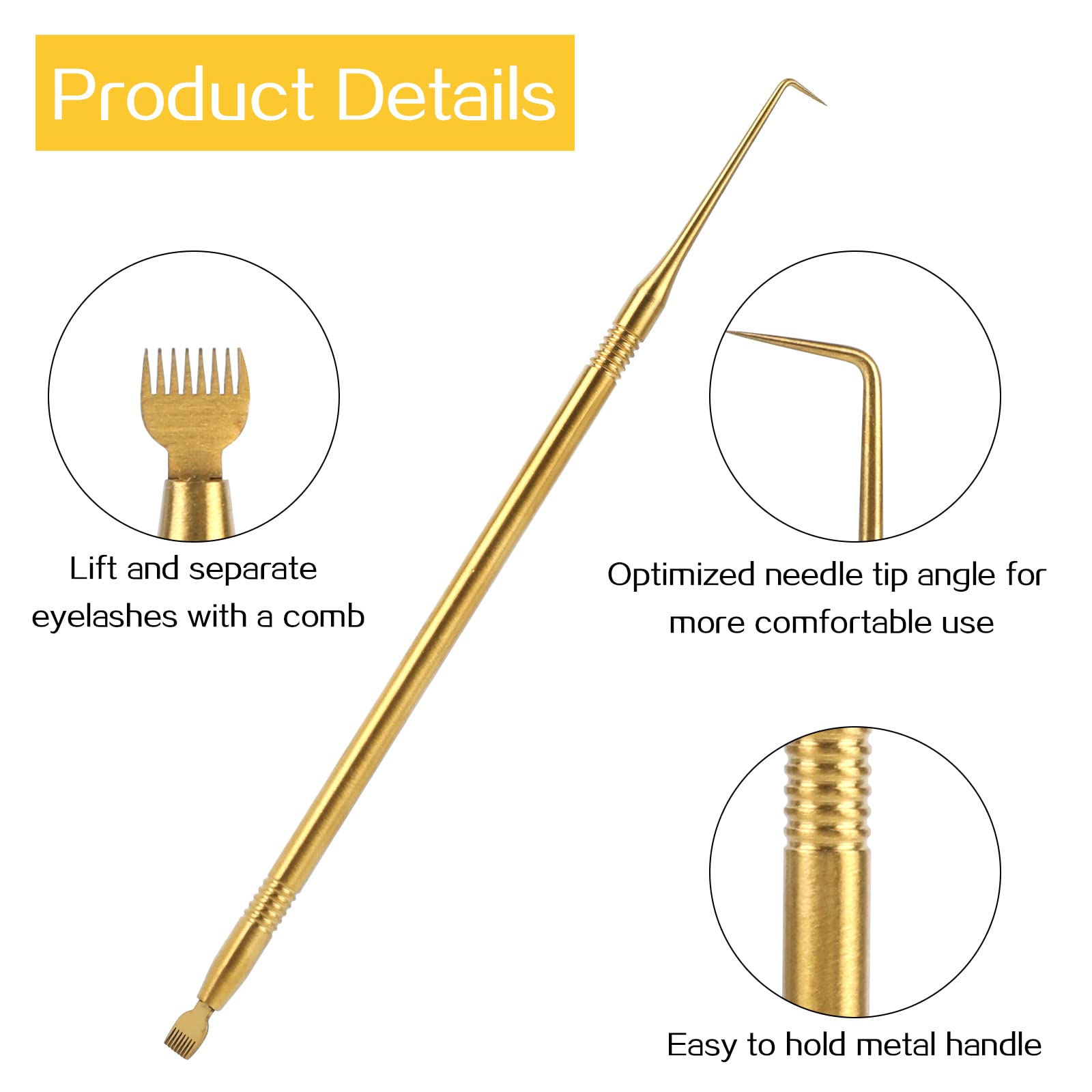 Sliverdew lash lift tool gold held in hand to show compact design.