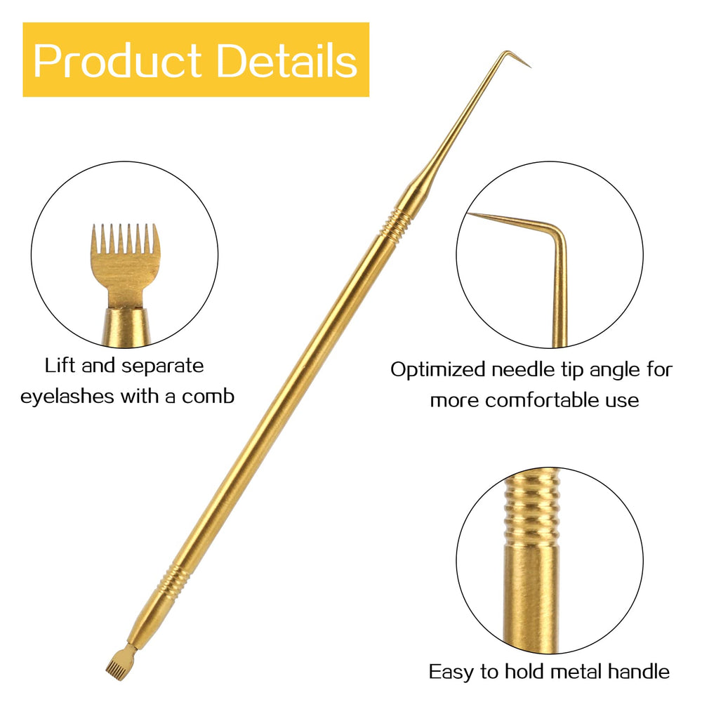 Sliverdew lash lift tool gold held in hand to show compact design.