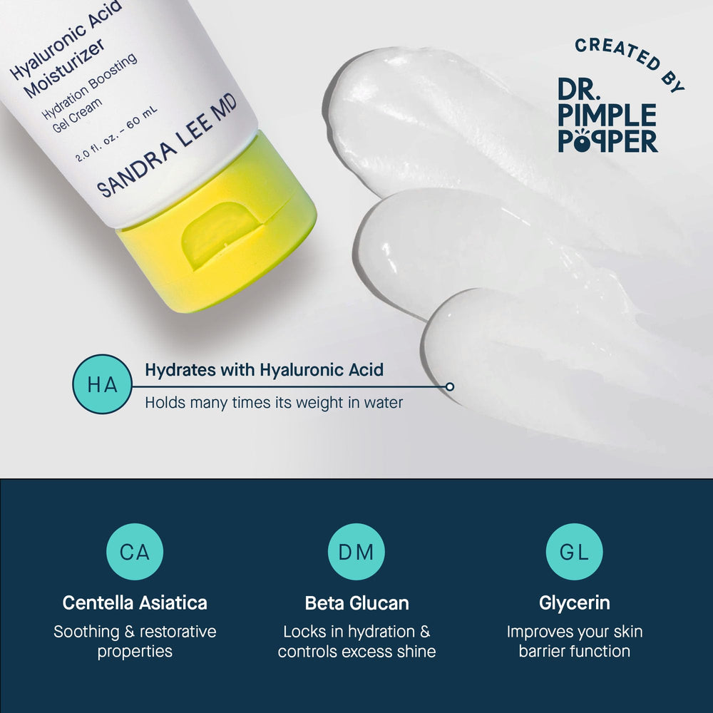 SLMD Hyaluronic Acid Face Moisturizer ingredients close-up with Centella Asiatica and dimethicone.