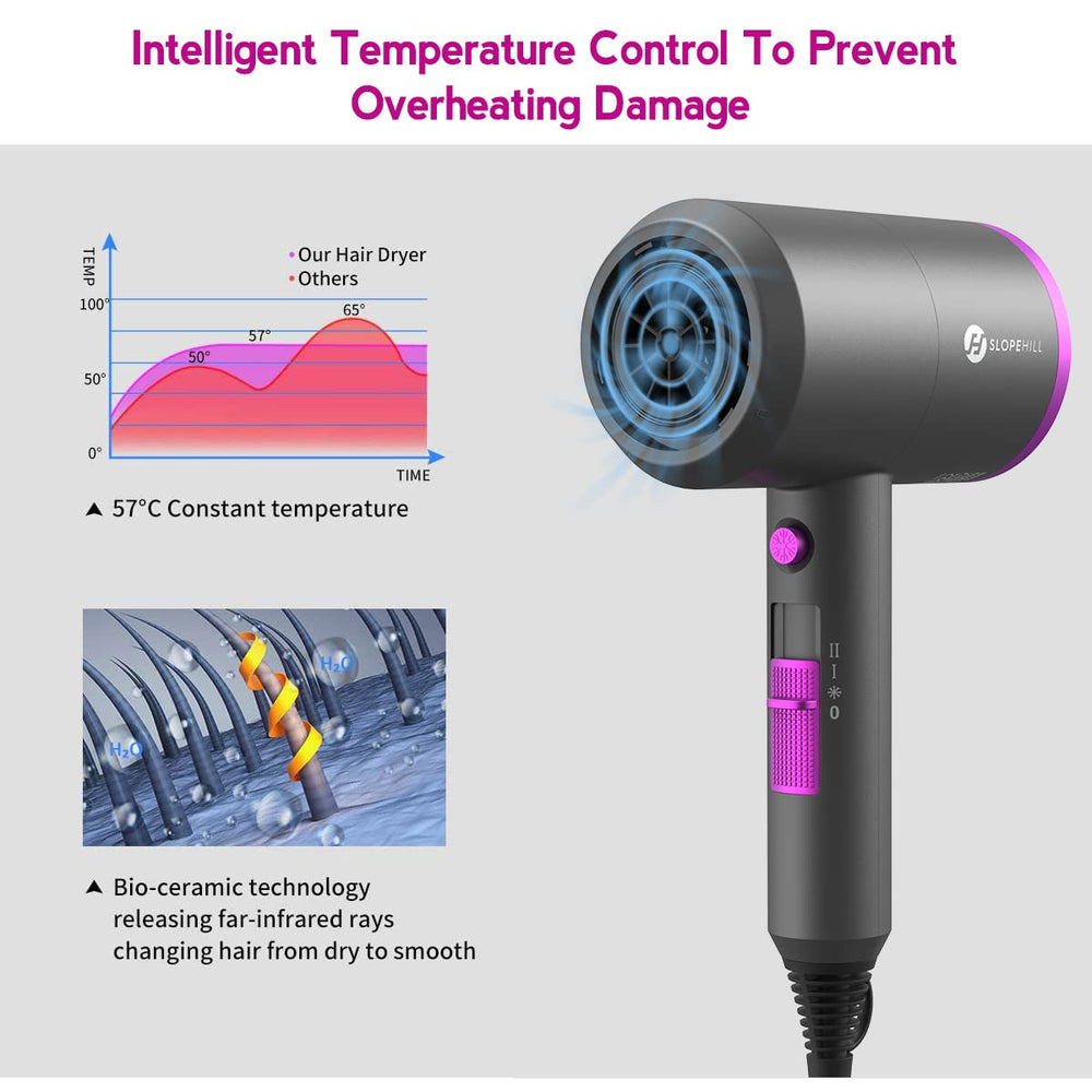 Slopehill hair dryer advanced heat settings for customizable styling options.