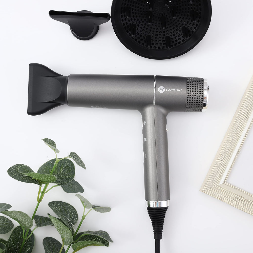Slopehill hair dryer ion emission system reduces static for smoother hair.